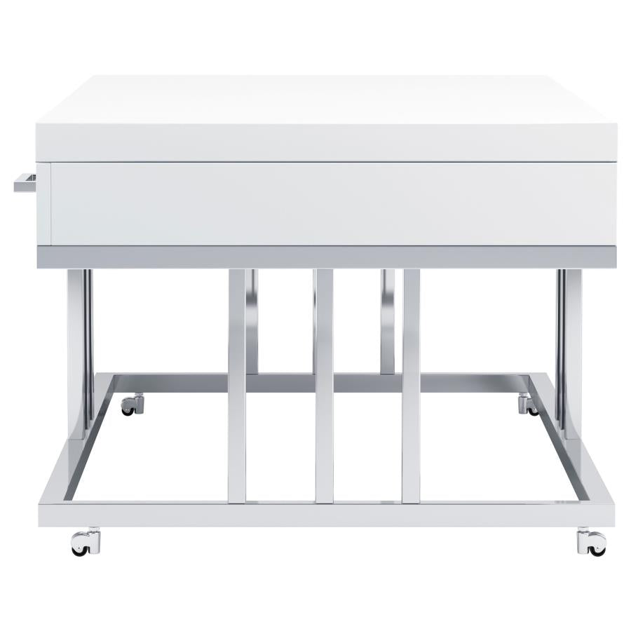 Dalya 2-drawer Rectangular Coffee Table Glossy White and Chrome