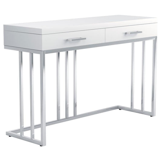 Dalya 2-drawer Rectangular Sofa Table Glossy White and Chrome