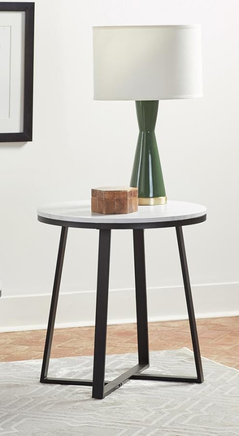 Hugo Metal Base Round End Table White and Matte Black