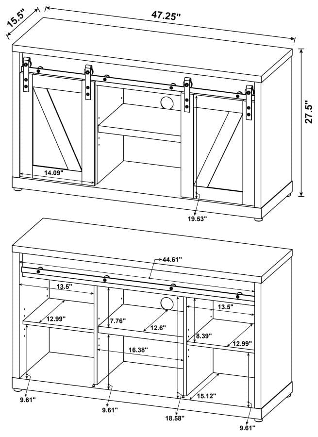 Brockton 48-inch 3-shelf Sliding Doors TV Console Grey Driftwood