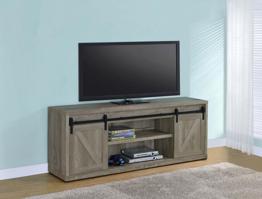 Brockton 71-inch 3-shelf Sliding Doors TV Console Grey Driftwood