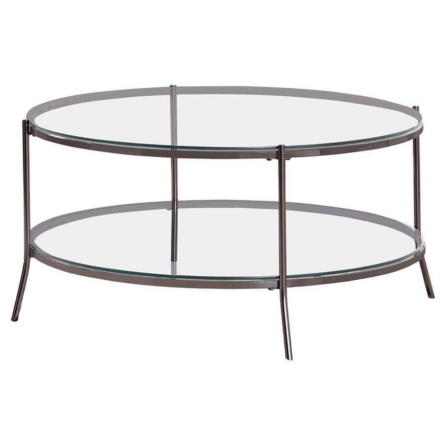 Laurie Glass Top Round Coffee Table Black Nickel and Clear