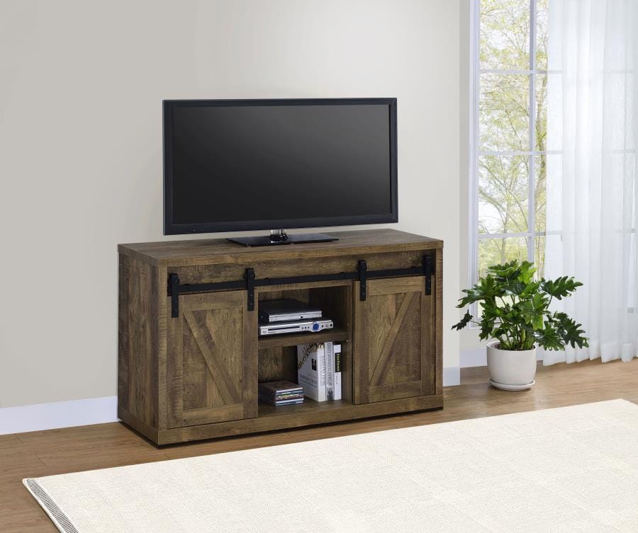 Brockton 48-inch 3-shelf Sliding Doors TV Console Rustic Oak