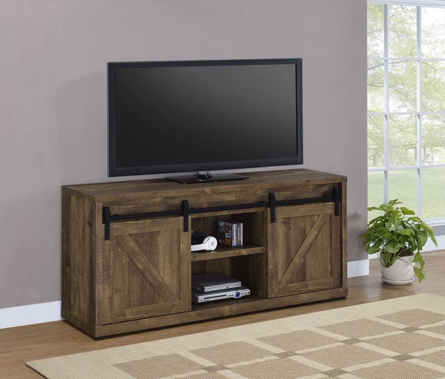 Brockton 59-inch 3-shelf Sliding Doors TV Console Rustic Oak