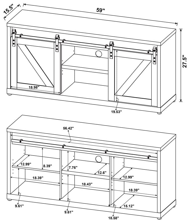 Brockton 59-inch 3-shelf Sliding Doors TV Console Rustic Oak