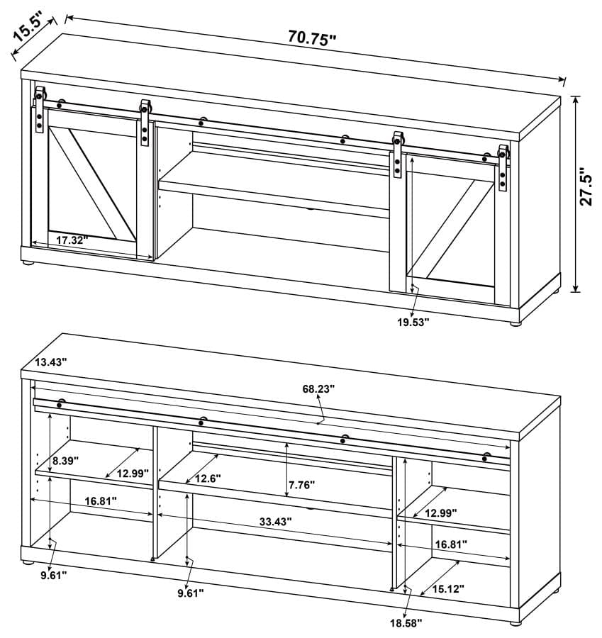 Brockton 71-inch 3-shelf Sliding Doors TV Console Rustic Oak