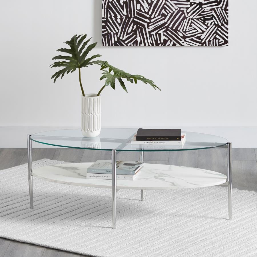 Cadee Round Glass Top Coffee Table White and Chrome