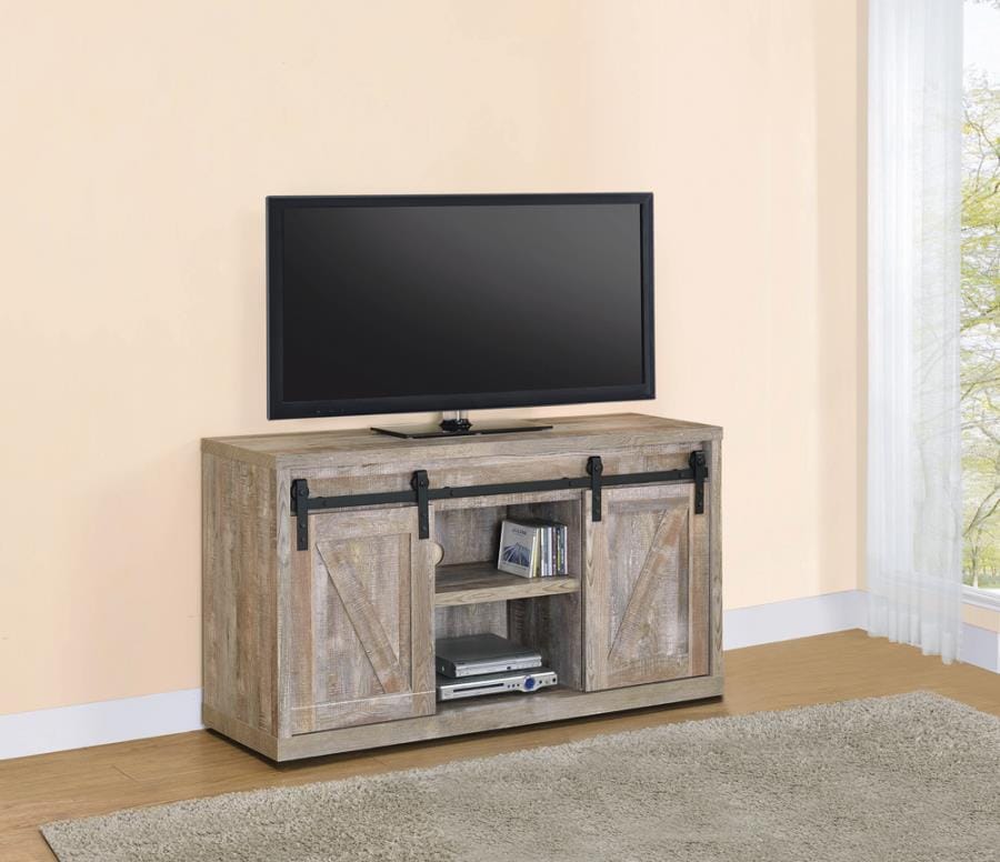 Brockton 48-inch 3-shelf Sliding Doors TV Console Weathered Oak