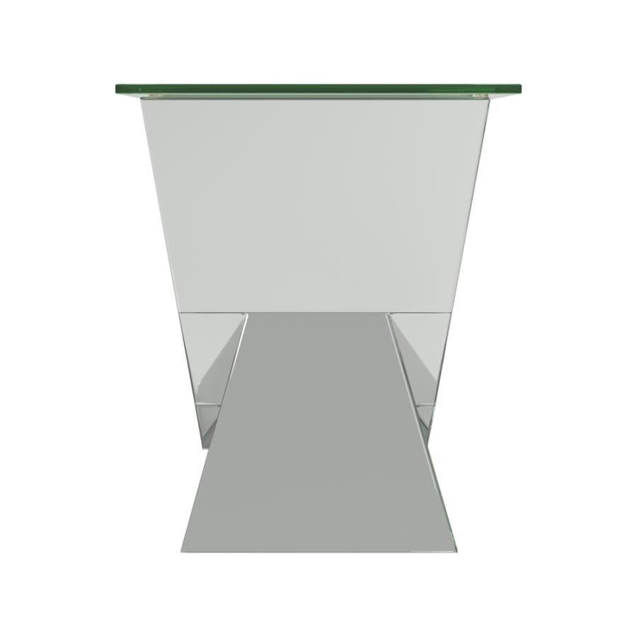 Taffeta V-shaped End Table with Glass Top Silver