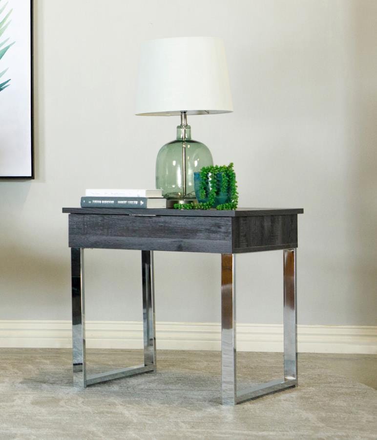 Baines Square 1-drawer End Table Dark Charcoal and Chrome