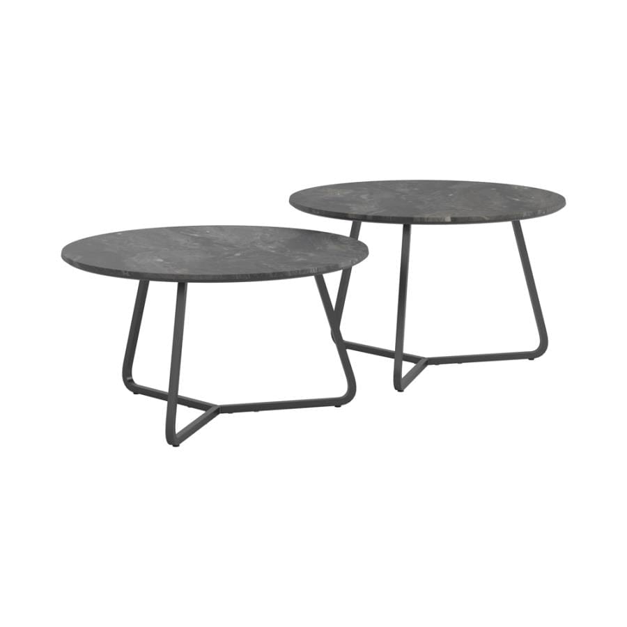 Lennox 2-piece Round Coffee Table Set Faux Slate and Matte Black