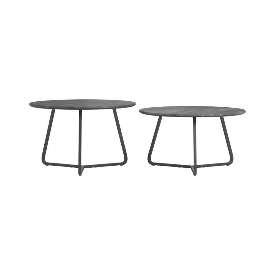 Lennox 2-piece Round Coffee Table Set Faux Slate and Matte Black