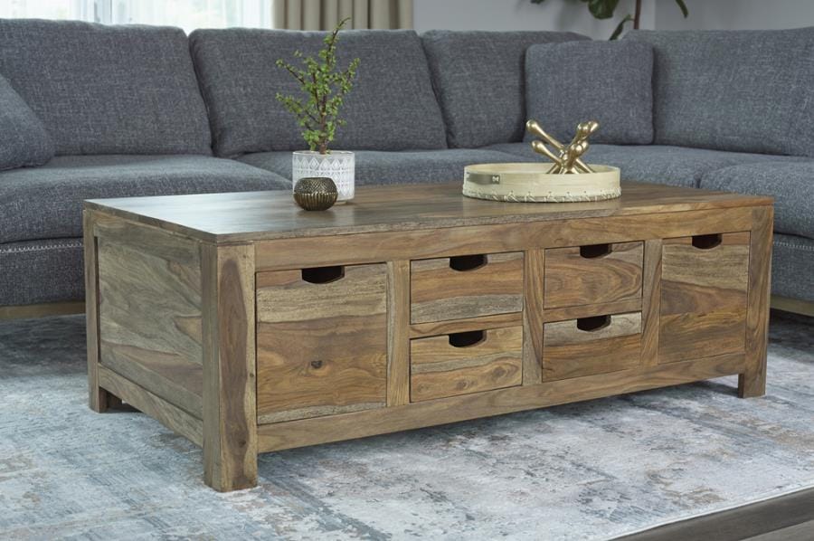 Esther 6-drawer Storage Coffee Table Natural Sheesham