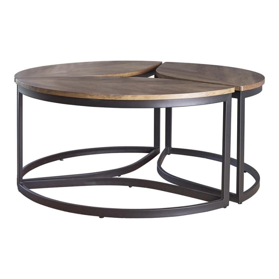 Round Modular Coffee Table Walnut and Black