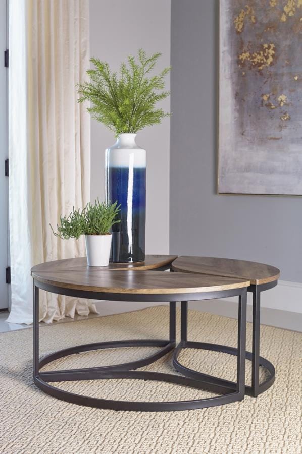 Round Modular Coffee Table Walnut and Black