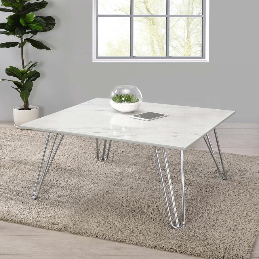 Harley Hairpin Leg Square Coffee Table White and Chrome