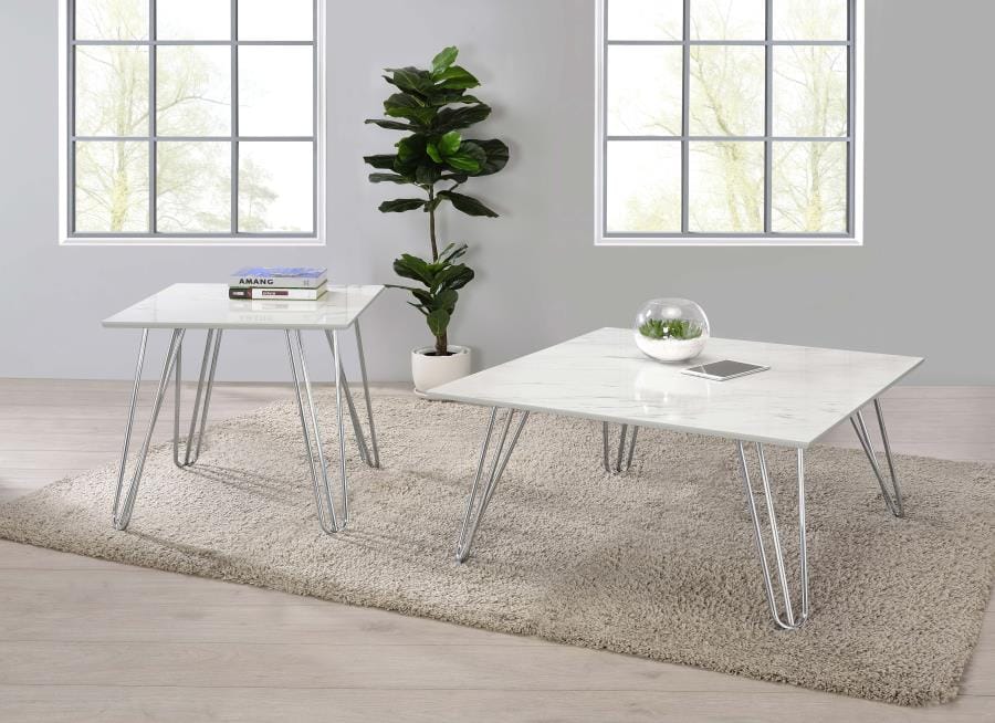 Harley Hairpin Leg Square Coffee Table White and Chrome