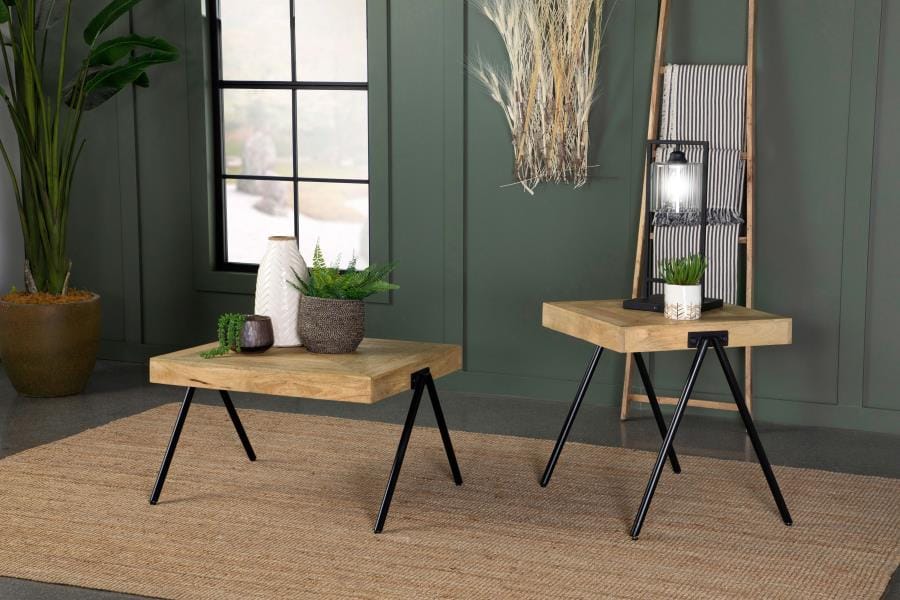 Avery Square End Table with Metal Legs Natural and Black