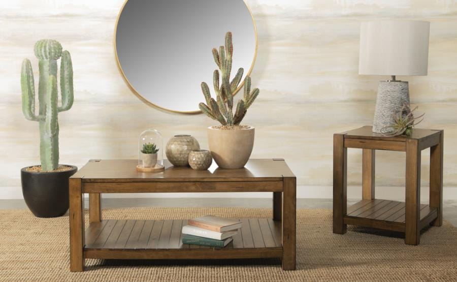 Rectangular End Table with Lower Shelf Rustic Brown