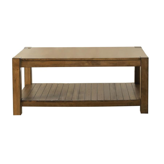 Rectangular Coffee Table with Lower Shelf Rustic Brown