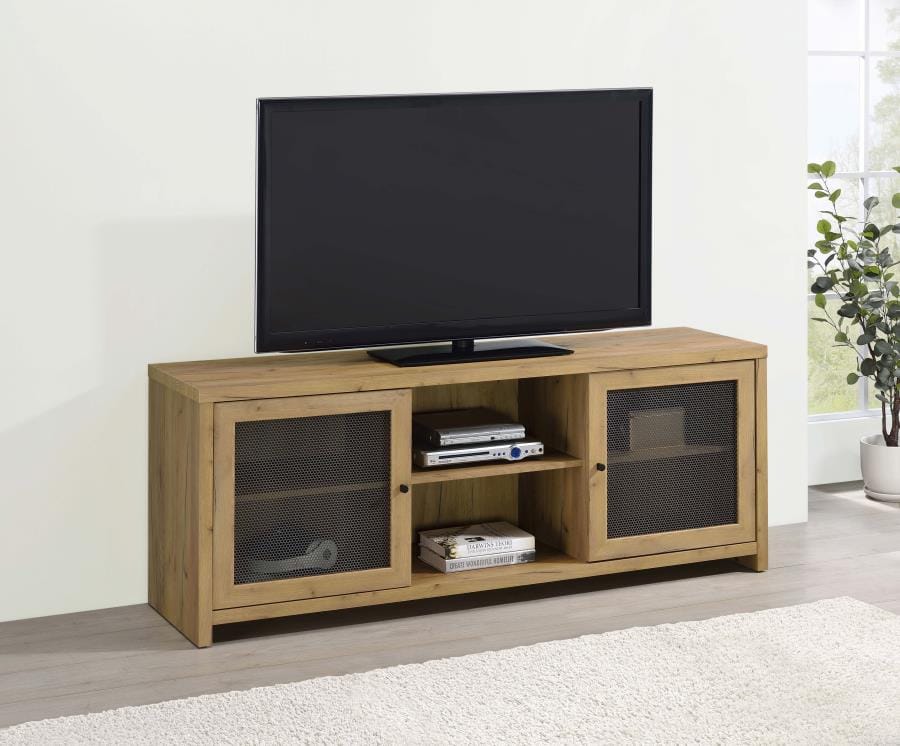 Bristol Mesh Door Rectangular TV Console Golden Oak and Gunmetal