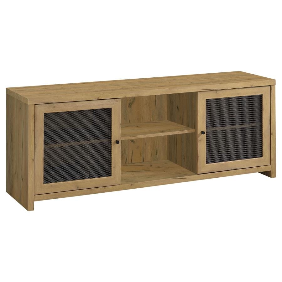 Bristol Mesh Door Rectangular TV Console Golden Oak and Gunmetal