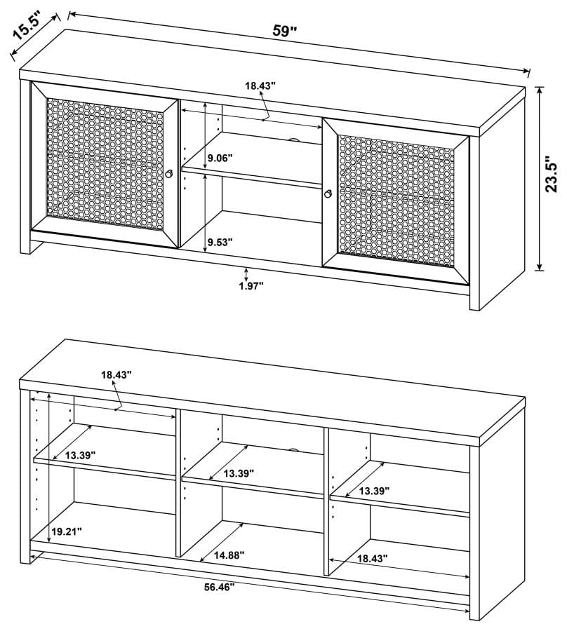 Bristol Mesh Door Rectangular TV Console Golden Oak and Gunmetal