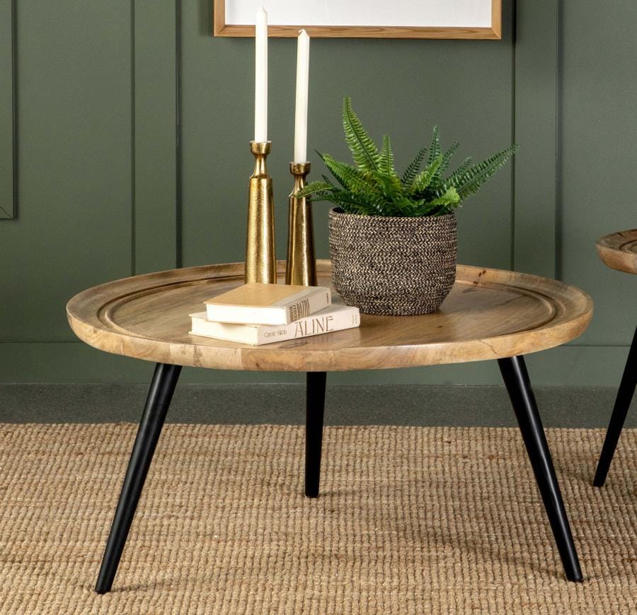 Zoe Round Coffee Table with Trio Legs Natural and Black