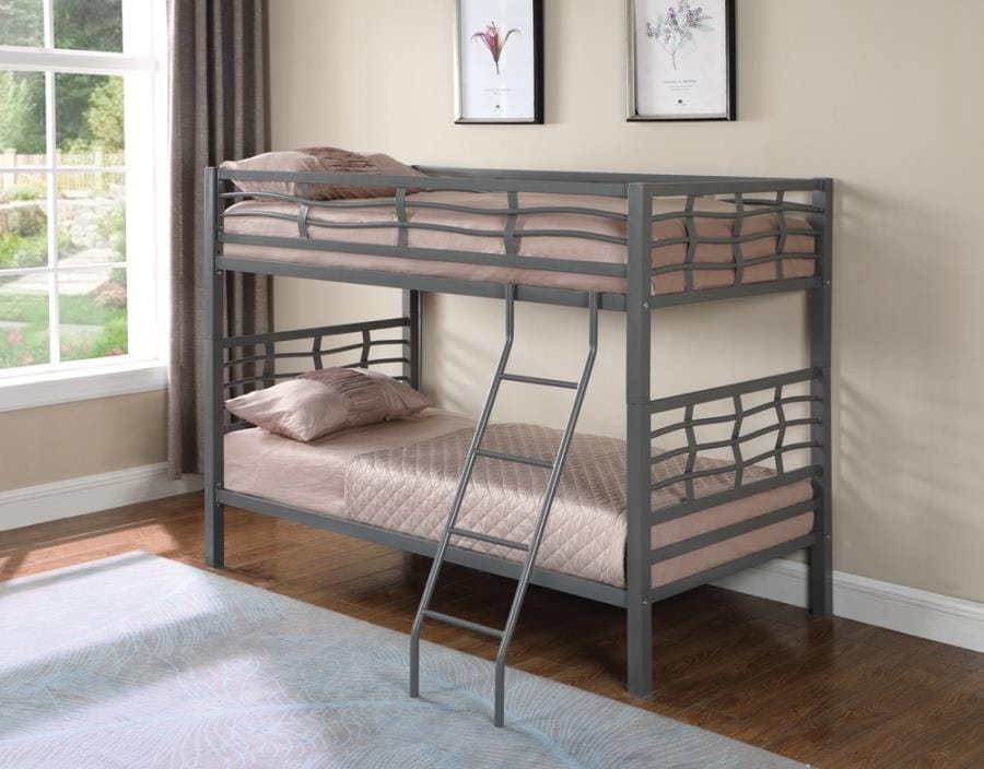 Fairfax Twin over Twin Bunk Bed with Ladder Light Gunmetal