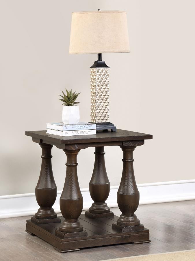 Walden Rectangular End Table with Turned Legs and Floor Shelf Coffee