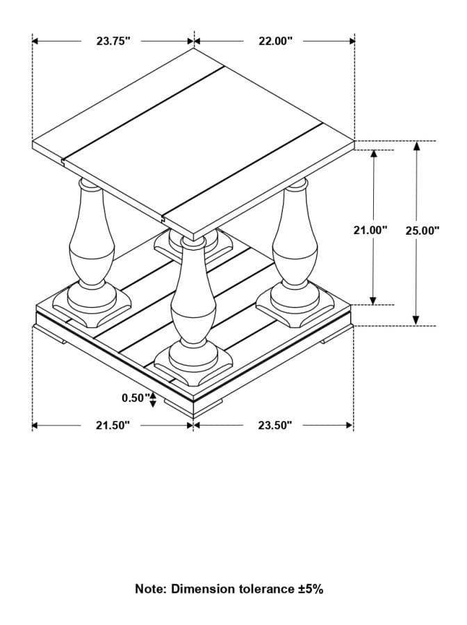 Walden Rectangular End Table with Turned Legs and Floor Shelf Coffee