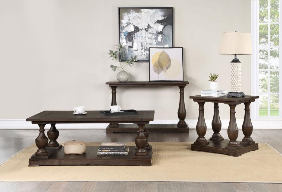 Walden Rectangular Sofa Table with Turned Legs and Floor Shelf Coffee