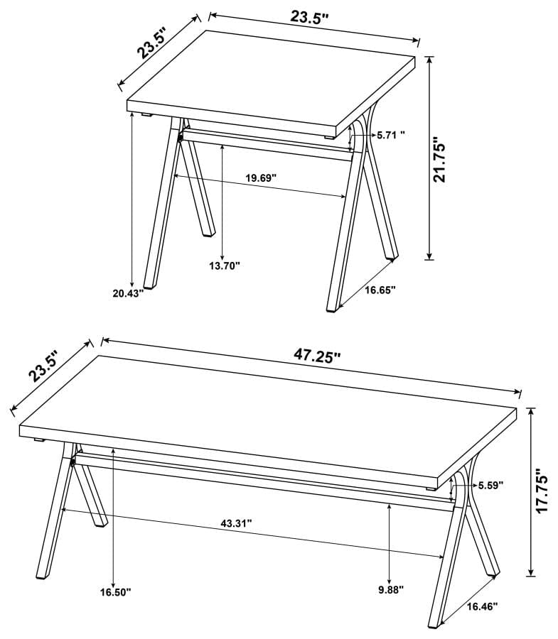 Colmar 3-piece Trestle Occasional Table Set Golden Oak and Gunmetal