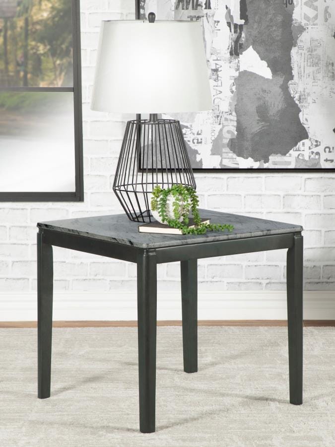 Square End Table Faux Grey Marble and Black