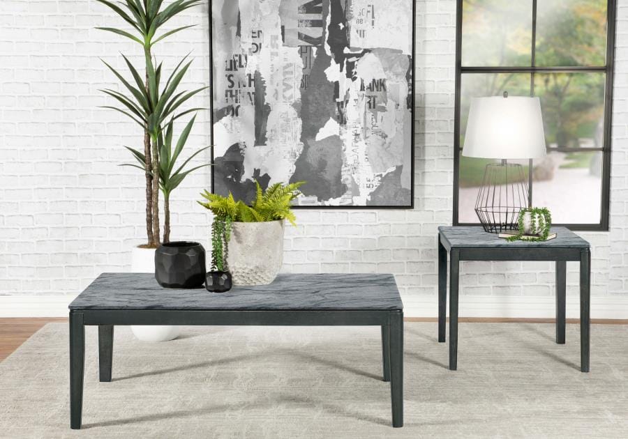 Square End Table Faux Grey Marble and Black