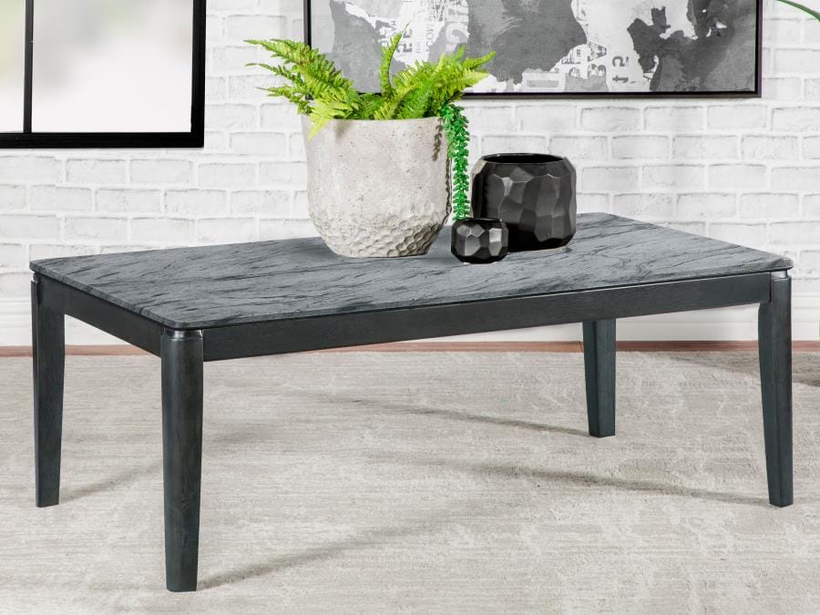 Rectangular Coffee Table Faux Grey Marble and Black