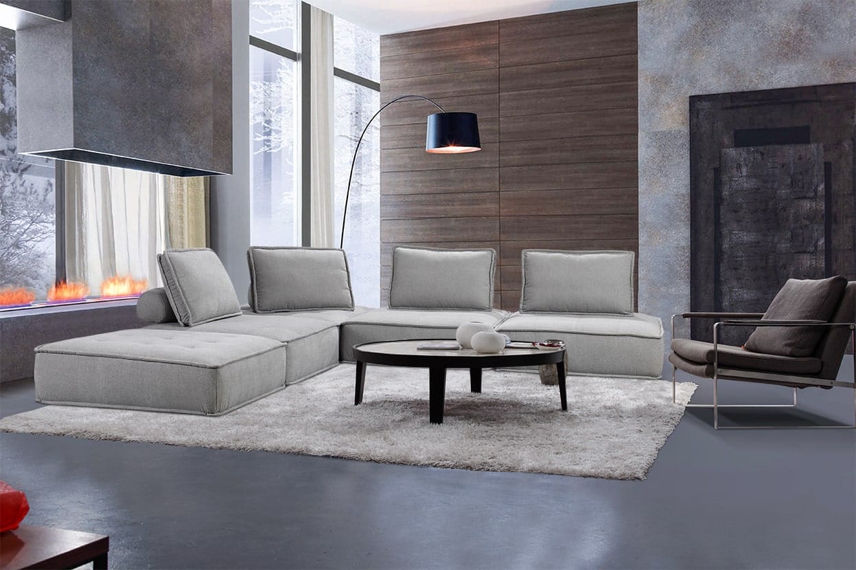 Divani Casa Nolden - Modern Grey Fabric Modular Sectional Sofa