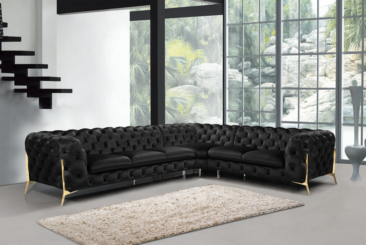 Divani Casa Sheila - Modern Black Velvet Sectional Sofa