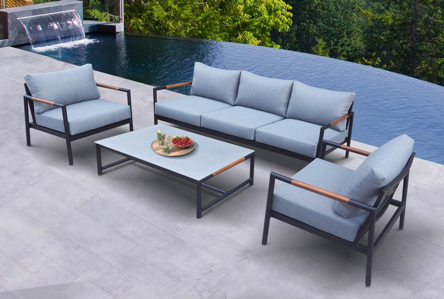 Renava Kiowa - Modern Outdoor Grey & Black Sofa Set