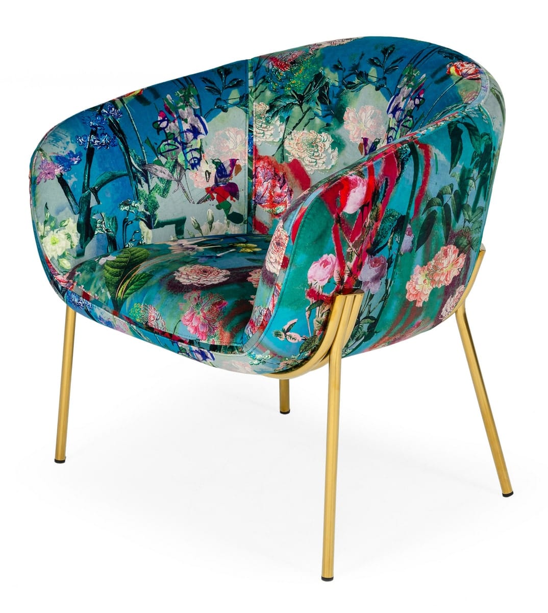 Modrest Falco - Contemporary Floral Velvet and Gold Accent Chair