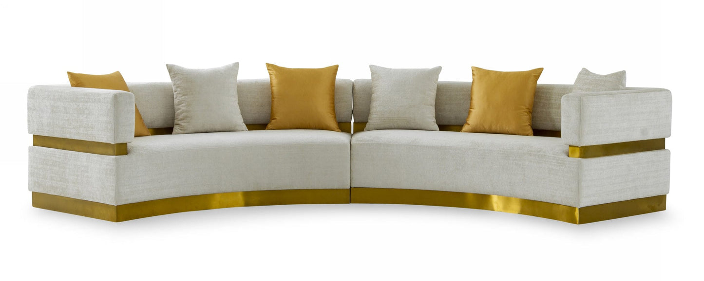 Divani Casa Kiva - Glam Beige + Gold Fabric Curved Sectional Sofa