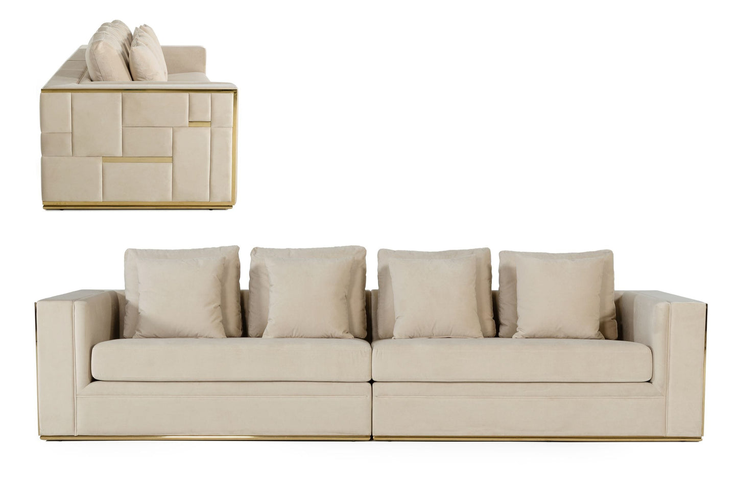 Divani Casa Mobray - Glam Beige and Gold Fabric Sofa