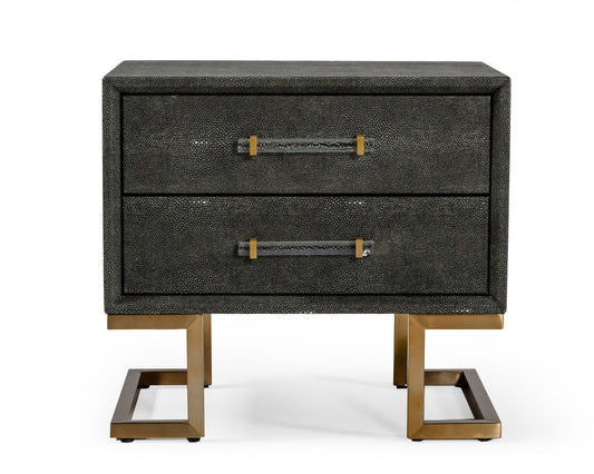 Modrest Howard - Modern Shagreen Grey Leatherette & Gold Nightstand