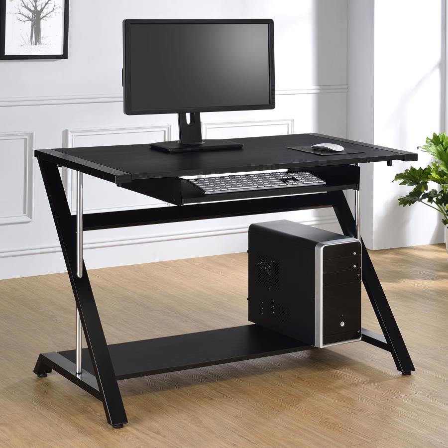 Mallet Computer Desk with Bottom Shelf Black