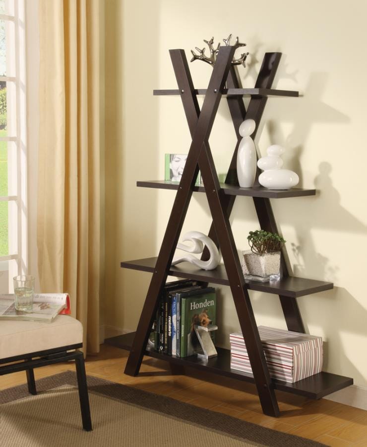 4-tier Crisscross Bookcase Cappuccino