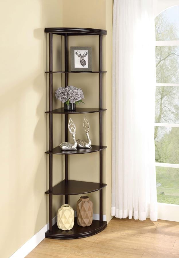 Bonwick 5-shelf Corner Bookshelf Cappuccino