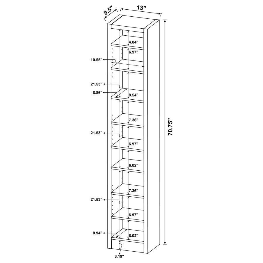 Eliam Rectangular Bookcase with 2 Fixed Shelves Cappuccino