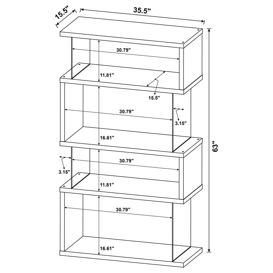 Emelle 4-tier Bookcase White and Clear