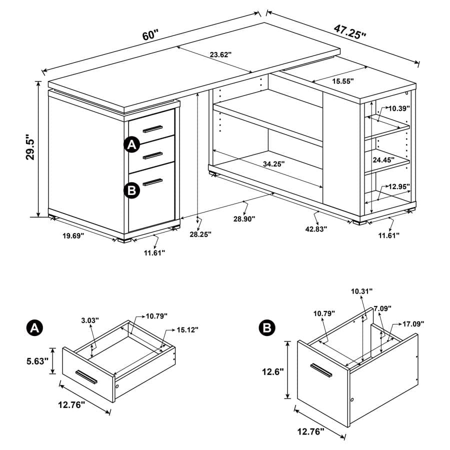 Yvette L-shape Office Desk White