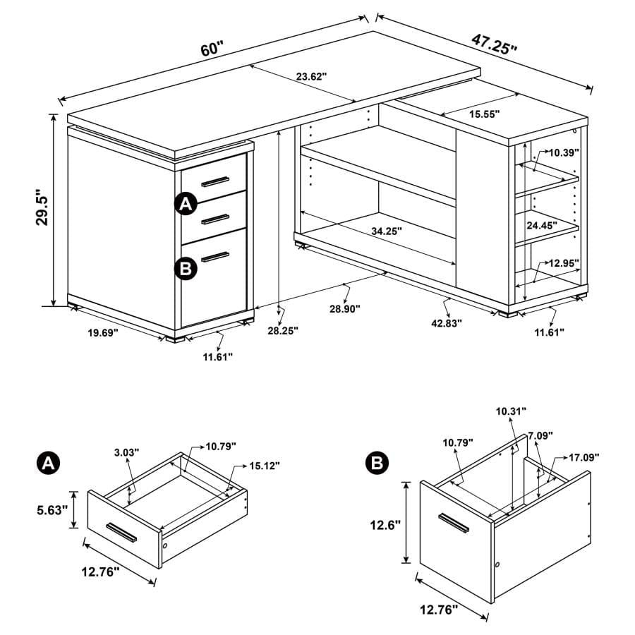 Yvette L-shape Office Desk Cappuccino